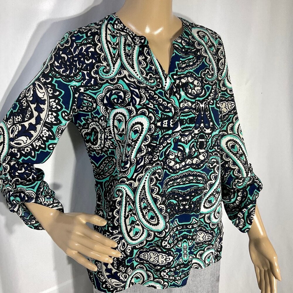 Kim Rogers Size Small 3/4 Sleeve Paisley Shirt 3/$17 Womens Aqua